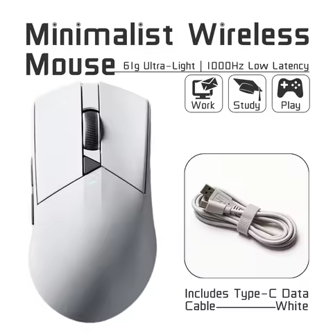 Wireless Mouse Bluetooth 2.4G Dual Mode 12800 DPI 1000Hz Rechargeable Gaming Mouse Lightweight 61g E
