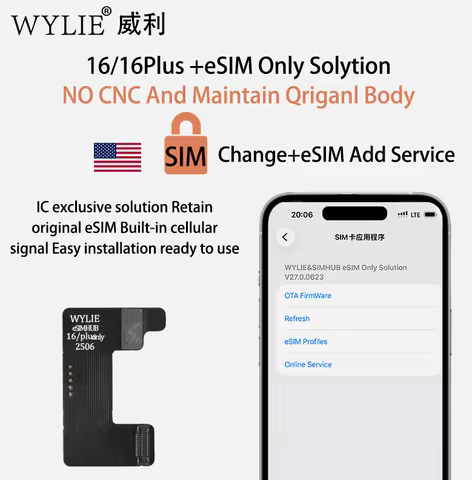 Wylie IP15 15plus IP16 16plus with Esim MEP flex cable only solytion No CNC No physical Sim required