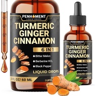 6in1 Liquid Turmeric Curcumin with Ginger, Berberine Extract, Ceylon Cinnamon, Bitter Melon, Black P