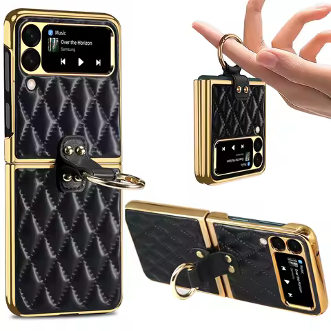 Luxury Diamond air cushion Leather Case For Galaxy Z Flip 3 4 Flip3 Z Flip 4 Flip4 Ring Holder Lens 