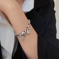 Vòng Tay Bạc S925 Hình Chữ Cái Họa Tiết Khóa Móc Cổ Điển Hip Hop Cá Tính Cho Nữ Trang Sức Thời Trang