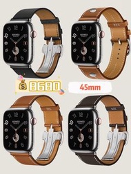 ✅Hermes 愛馬仕 Apple Watch S9 窩釘蝴蝶錶扣錶帶45MM黑盤\銀盤 applewatch蘋果智能手錶