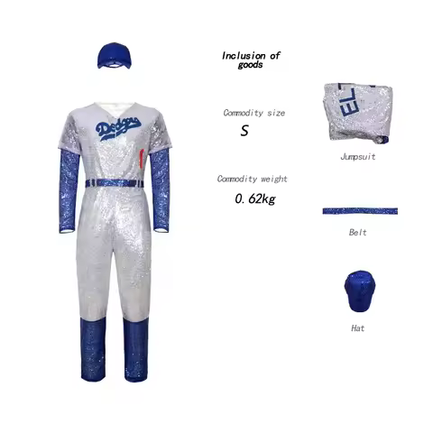❤️COSERRocketman Elton John Dodgers Cosplay Costume Baseball Uniform Jumpsuit Hat Halloween Party Co