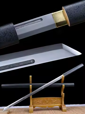 Chinese Tang Shirasaya Sword High Manganese Steel Blade Real Handmade Full Size Hardwood Sheath Meta