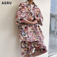 N&AIชุดเซ็ท 2 ชิ้น ผู้ชาย ชุดฤดูร้อนผู้ชายแห้งเร็วแขนสั้นลายดอกไม้เสื้อฮาวายชายหาดคู่กับสองชิ้นสวมใส