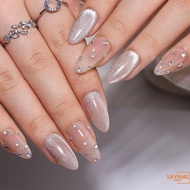 Nude Almond Fake Nails with Cat Eyes Ultra-flexible Long Lasting Fake Nails