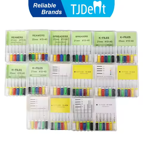 TJDent 6pcs/box Dental Root Cannal Endo File 21mm/25mm K-File H-File SPREADERS REAMERS Endodontic In