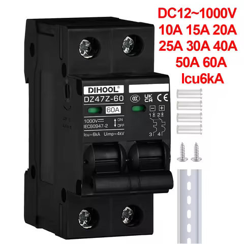 Solar Disconnect Switch DC1000V 2POLES DC Circuit Breaker Overload And Short Circuit protection 6KA