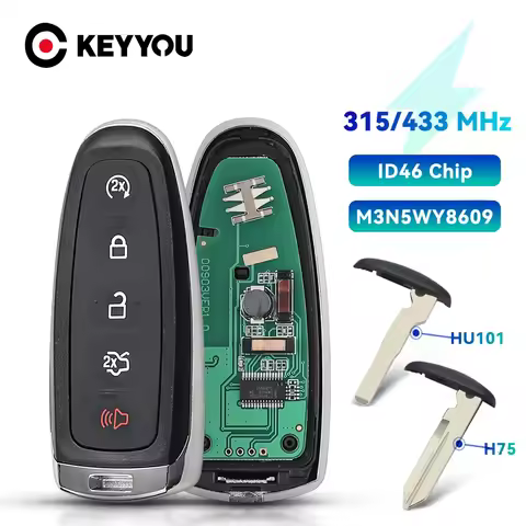 KEYYOU 315/433MHz ID46 PCF7953 M3N5WY8609 5 Button Smart Remote Key Fob For Ford Edge Escape Expedit