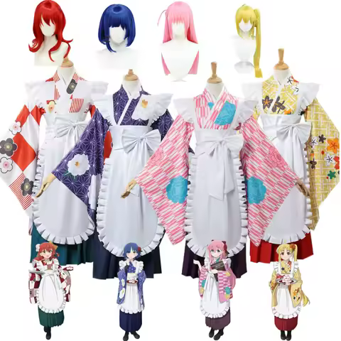 Anime Bocchi The Rock! Gotoh Hitori Yamada Ryo Ijichi Nijika Kita Ikuyo Cosplay Costume Kimono Maid 