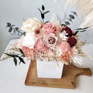 海藏設計| 凱歌香檳粉永生玫瑰盆花 乾燥花 開幕花禮 開幕禮 擴香