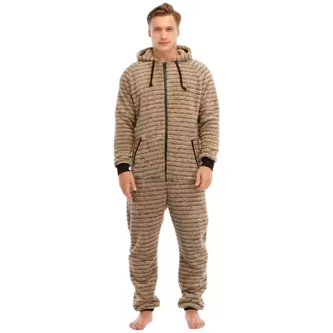 Winter Pajamas Adult Men Hooded One-Piece Flannel Pijama Jumpsuit Body Sleepwear Fleece Cosplay Ones