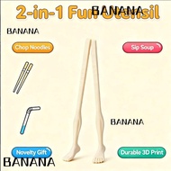 BANANA1 1pair Toe-Shaped Chopsticks, With Straw 22cm Foot Shape Chopsticks, Funny Easy-to-Use Lightw