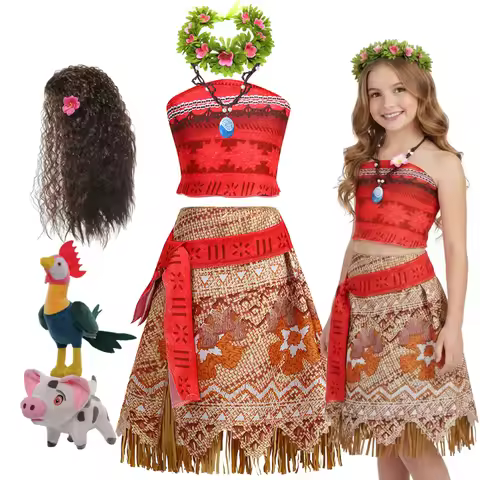 Girls Moano Dress Ocean Adventure New Movie Boy Halloween Cosplay Princess Disguise Carnival Outfit 