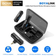BOYA BOYALINK 2.4Ghz Dual Wireless Lavalier Microphone for Android iPhone iPad Camera DSLR with Adapter Included Noise Reduction Lapel Mic for Video Recording Vlog Interview Live Streaming100m