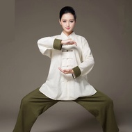การออกแบบที่ไม่ซ้ำกันแขนยาวผ้าลินินสองสี Taiji เสื้อผ้ารสสูทกังฟูเครื่องแบบศิลปะการต่อสู้ Tai Chi ชุดวูซูเสื้อผ้า