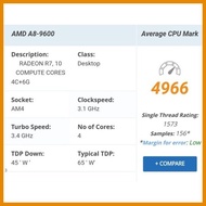 ▰ ∴ ⇦ Original A8 Series A8 9600 CPU 3.1 GHz 65W Quad Core Processor Socket AM4 AMD Radeon R7 9600