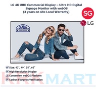 LG 43", 49", 55", 65" 4K UHD Commercial Display - Ultra HD Digital Signage Monitor with webOS, Wi-Fi