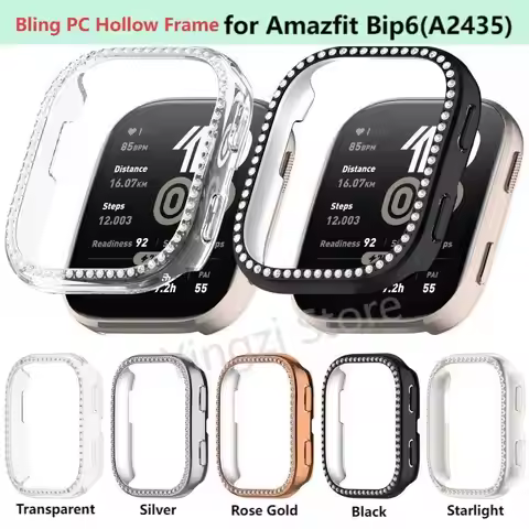Bling PC Hollow Frame for Amazfit Bip6 (A2435) Smart Watch Diamond Crystal Bumper Protector for Amaz