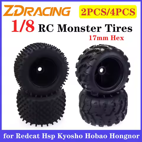 New ZD Racing 2/4PCS 1/8 RC On-Road Monster Tires 17mm Adapter Skidproof Tyres for Redcat Hsp Kyosho