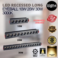 Recessed LED Linear Grill Light Long Eyeball 3000K Warmwhite Black Casing 10W 20W 30W PRG-10 PRG-20 