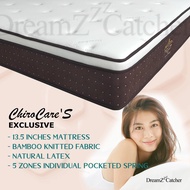 13.5 Inches - Natural Latex - 5 Zones Pocket Spring - Bamboo Fabric - Medium Firm Hotel Mattress - ChiroCare's Exclusive