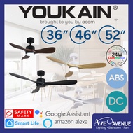 YOUKAIN by Acorn Optimum YJ-668 Smart WiFi DC Motor Ceiling Fan 36/46/52 Inch Remote n LED Dimmable
