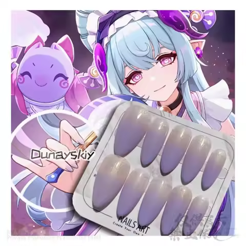 Anime Game Genshin Impact Cosplay Yumemizuki Mizuki 10Pcs Press On Nails Hand Drawn Fake Nails For G