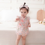 2025 Children's Newborn Baby Girl Jumpsuit Romper Baby New Chinese Style Buckle Triangle Onesie 3115