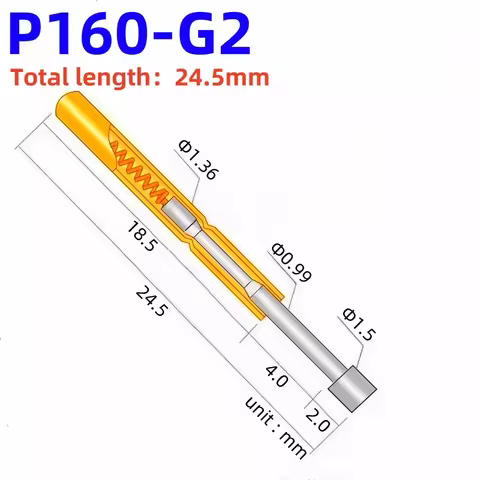 20/100PCS P160-G2 Spring Test Probe Pogo Pin Spring Test Pin Length 24.5mm Needle Dia 1.36mm Test Pr