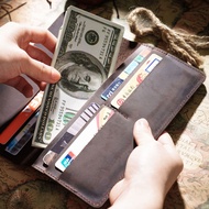 Dompet Clutch Panjang Lelaki Kulit Lembu Kulit Asli Kulit Asli Kulit Kuda Gila Buatan Tangan Terlari