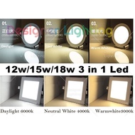 [1pc 12w/15w/18w] 3 in 1 Led Recess Downlight Plaster Ceiling Lamp LED Downlight Lampu Siling Rumah 