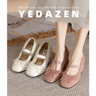 รองเท้า Mary Jane สำหรับผู้หญิง ทรงหัวเหลี่ยม หัวเข็มขัดผีเสื้อ รองเท้าส้นสูงแบบสวม ส้นสูง 5-8 ซม. ส