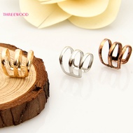 THREEWOOD 1Pc Ear Clip Cuff Simple Dual Use Women Adjustable 3-ring Hollow Finger Ring for Shopping Travel