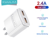 KUULAA Fast Charger 2.4A Dual USB Charger US Charger เครื่องชาร์จ USB คู่ ที่ชาร์จโทรศัพท์ติดผนัง for iphone 11 pro max For Xiaomi Redmi Note 8 7 Samsung s10 for oppo f11 pro redmi note 9s samsung
