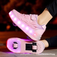 【 100% high quality】led shoes double-wheeled Heelys shoes boy shoes female luminous roller skates gi
