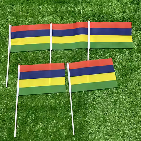 (SKY FLAG)Mauritius Hand Waving Flags 21*14cm With plastic pole For Sports Activity decoration