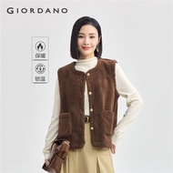 GIORDANO Women Vests Berber Fleece Fluffy Warm Jacket Vests Crewneck Button Closure Simple Fashion C