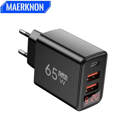 Total 65W GaN USB C Charger Fast Charger 2 USB C 1 USB A Port PD 30W For iPhone 16 15 Samsung Galaxy