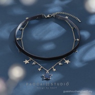 Azure Blue Star Double-Layer Velvet Stacked Star Clavicle Chain Sweet Cool Hot Girl Necklace Design 