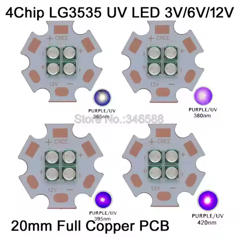 3V / 7V / 14V Epileds 3535 4Chips 4LEDs 12W High Power LED Emitter UV / Ultraviolet 365nm 380nm 395n