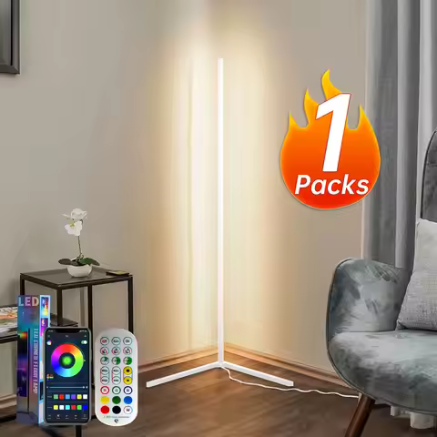 White L-Shaped Floor Lamp, USB Floor Light, Bluetooth APP & Remote Control Standing Lamp, Modern Flo