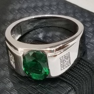 925 Pure Silver Mens Ring With Green CZ Stone. Cincin Perak Lelaki  Batu Permata Hijau Zircon.