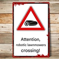 HELLOYOUNG Robot Lawn Mower Sign Metal Tin Poster Garden Decor