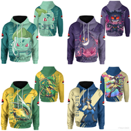 clu YB1 Pokemon Kid Hoodie Long Sleeve Unisex Top Cosplay Gengar Squirtle Lucario Rayquaza Mewtwo 3D