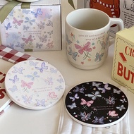 Dreamerhouse Ceramic Butterfly Print Coaster Black Creative Absorbent Ceramic Coaster Heat Insulatio