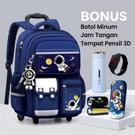 Premium Astronaut Motif Children's Trolley School Bag with 4 Wheels - Waterproof Elementary School T