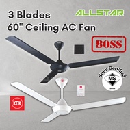Boss Ceiling Fan 56 /60 Inch KDK Regulator 3 Blade Eurowind White Black Electric Siling Fan Kipas Si