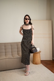 พร้อมส่ง เดรสสายเดี่ยวสายคู่ลายเสือ+โชคเกอร์ งานป้ายvshopbrand