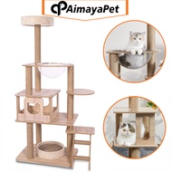 AimayaPet Cat Climbing Scratcher Large Cat Tree House Wooden Cat Tower Hammock Scratcher House